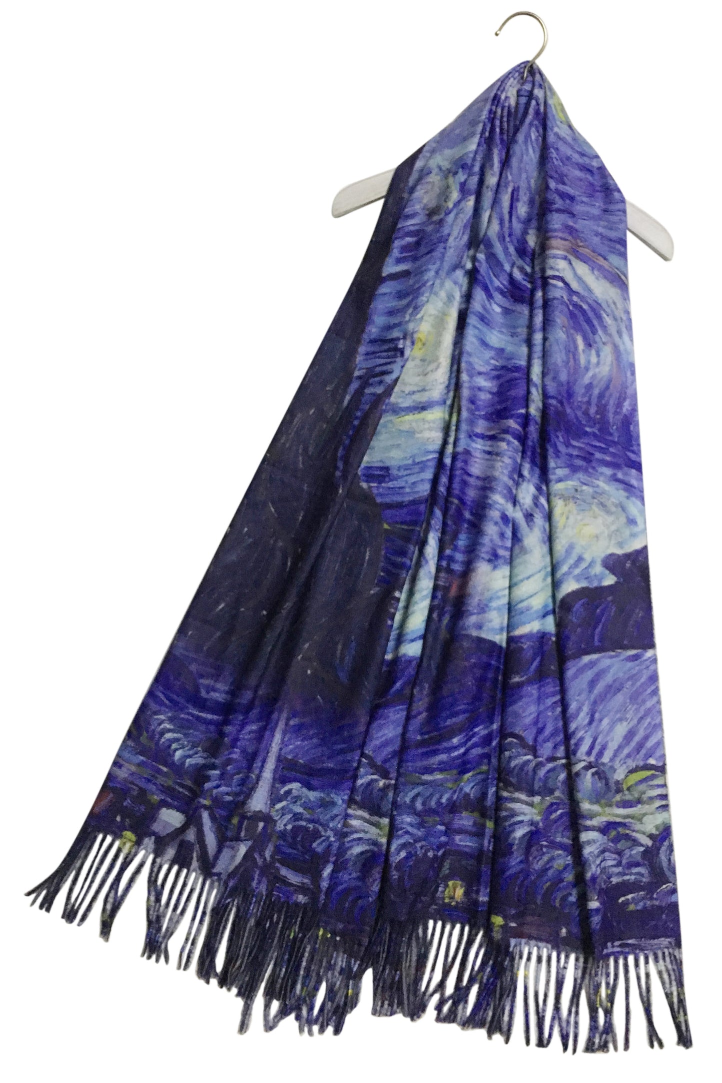 Van Gogh Starry Night Print Wool Tassel Scarf Wrap Shawl Pashmina