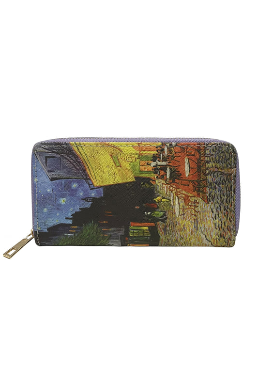 Van Gogh Terrace at Night Zipped Purse Wallet PU Waterproof