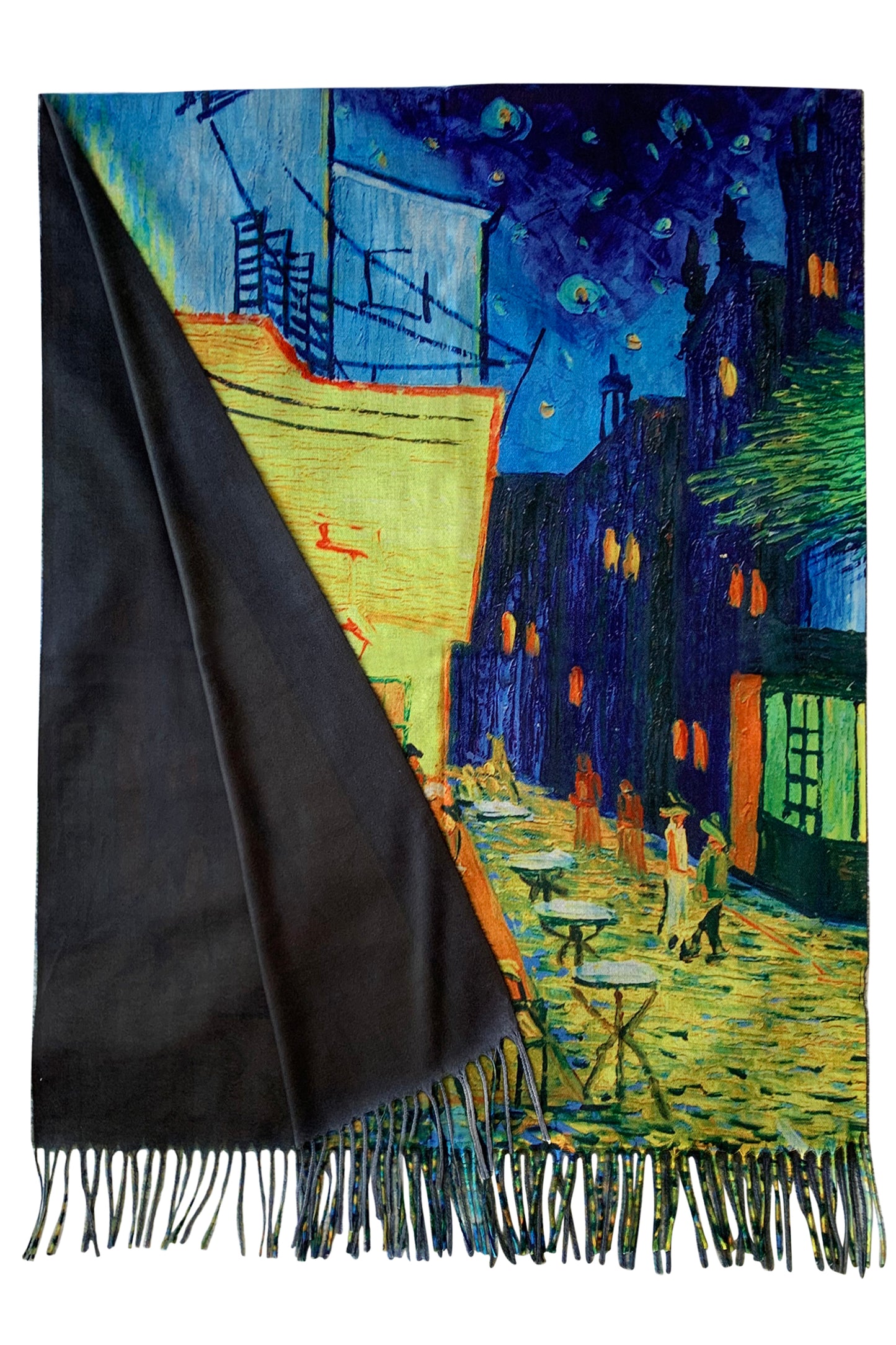 Van Gogh Terrace at Night Printed Wool Scarf Wrap Shawl Pashmina