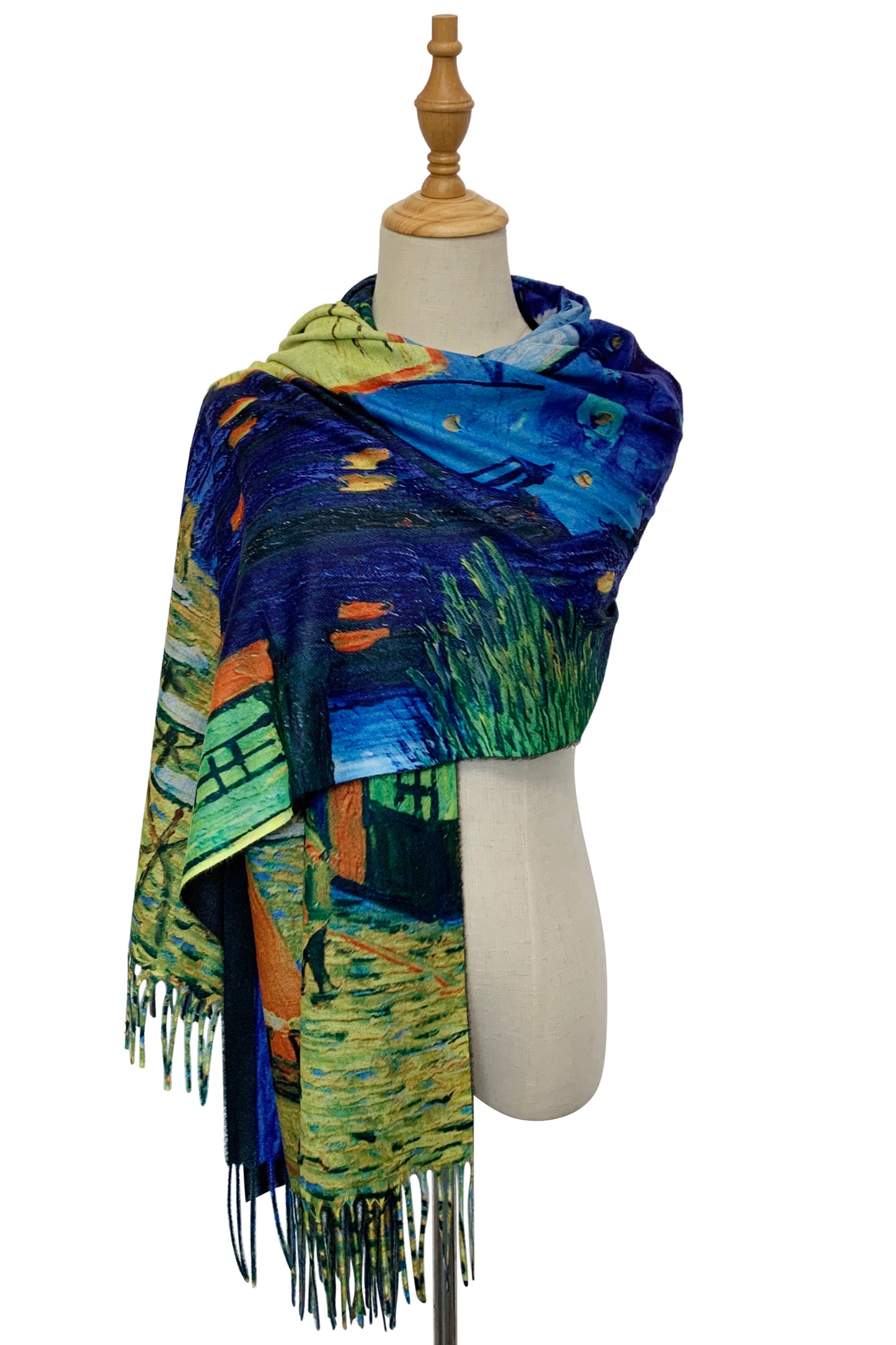 Van Gogh Terrace at Night Printed Wool Scarf Wrap Shawl Pashmina