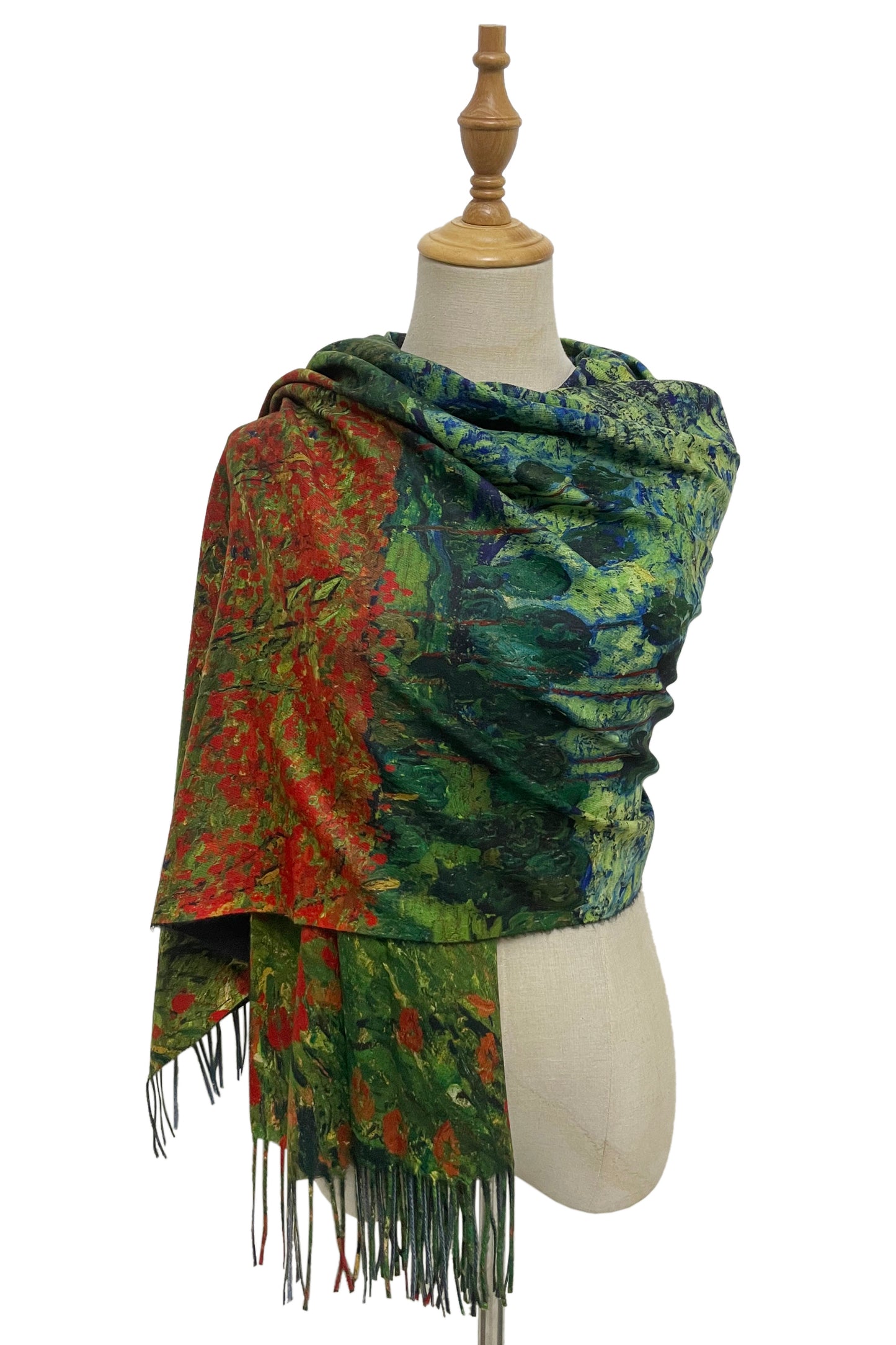 Van Gogh Poppy Fields Print Wool Tassel Scarf Wrap Shawl Pashmina