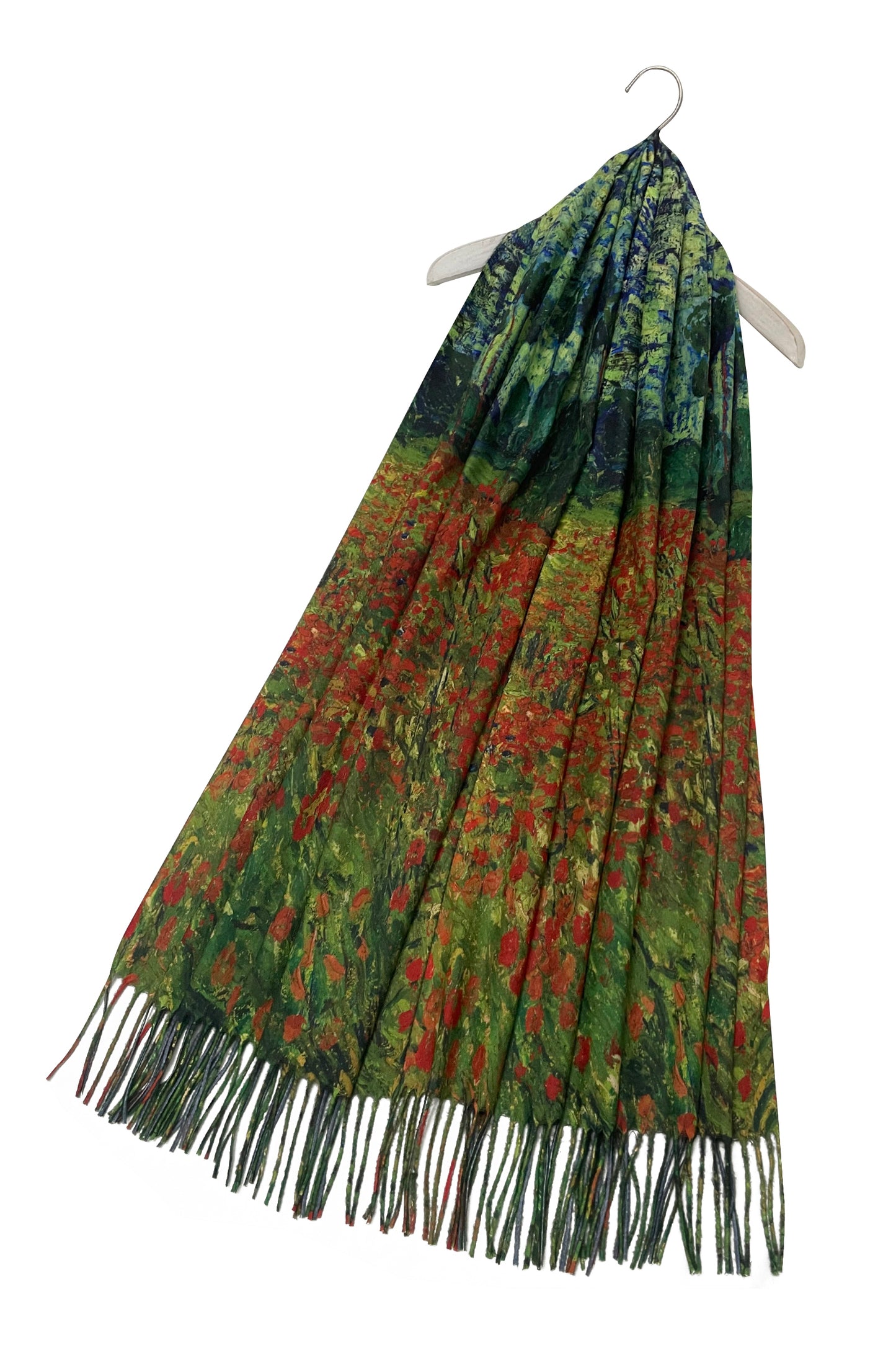 Van Gogh Poppy Fields Print Wool Tassel Scarf Wrap Shawl Pashmina