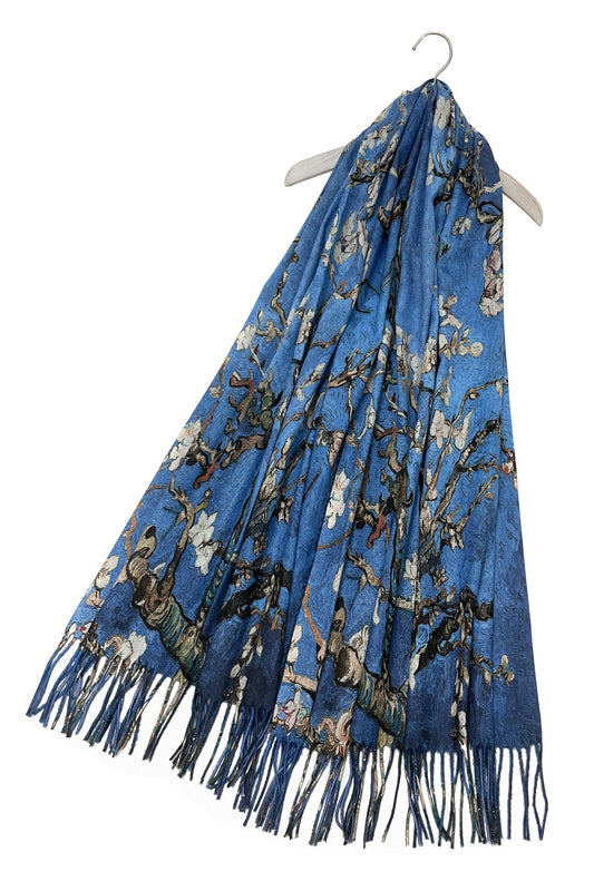 Van Gogh Almond Blossom Print Wool Tassel Scarf Wrap Shawl Pashmina Art Design