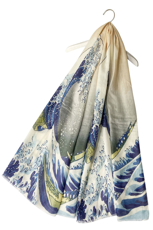 Katsushika Hokusai Great Wave Japanese Large Silk Scarf Wrap Art Design