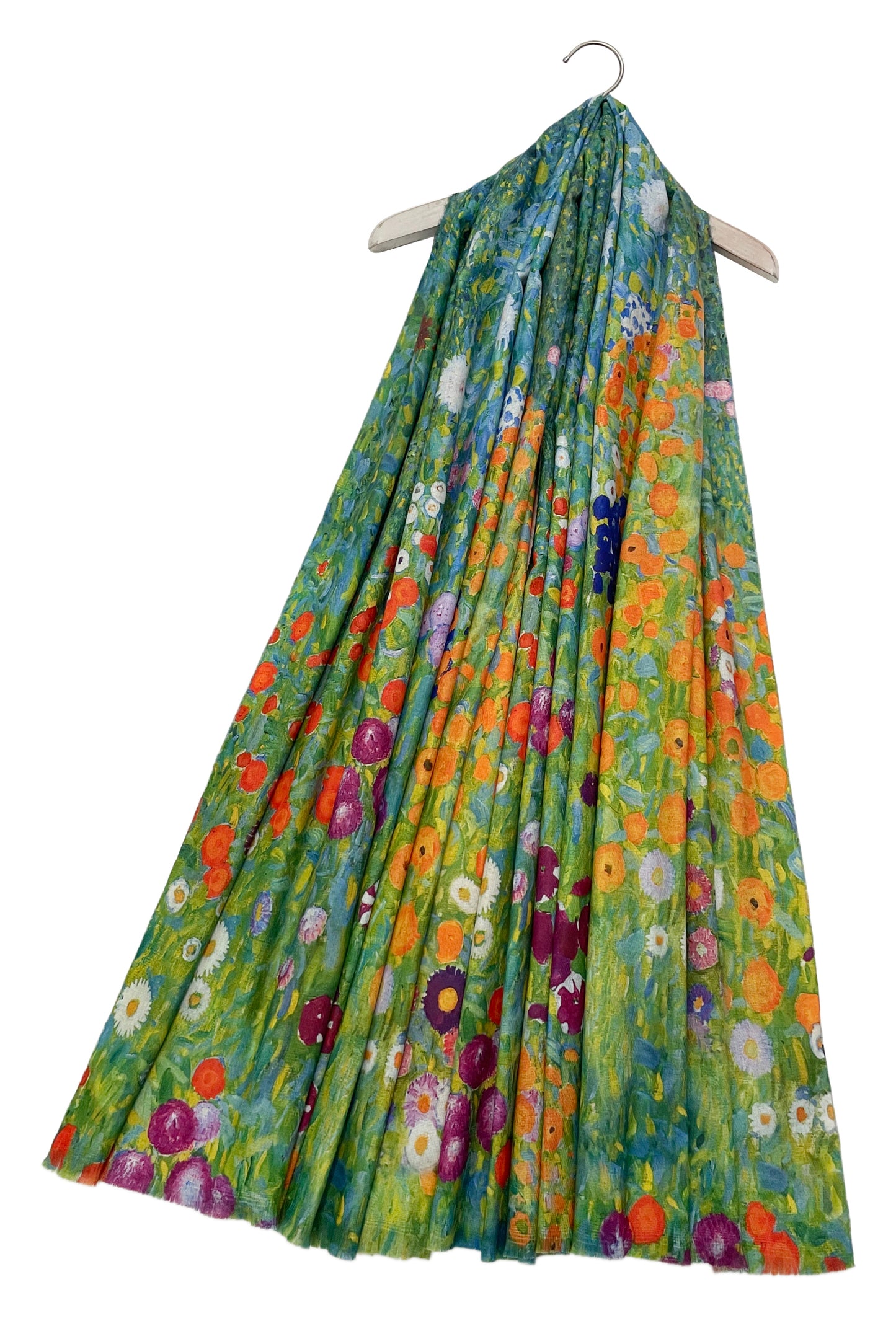 Gustav Klimt 'Flower Garden' Print Wool Reversible Frayed Scarf Shawl Wrap Pasmina Art Design