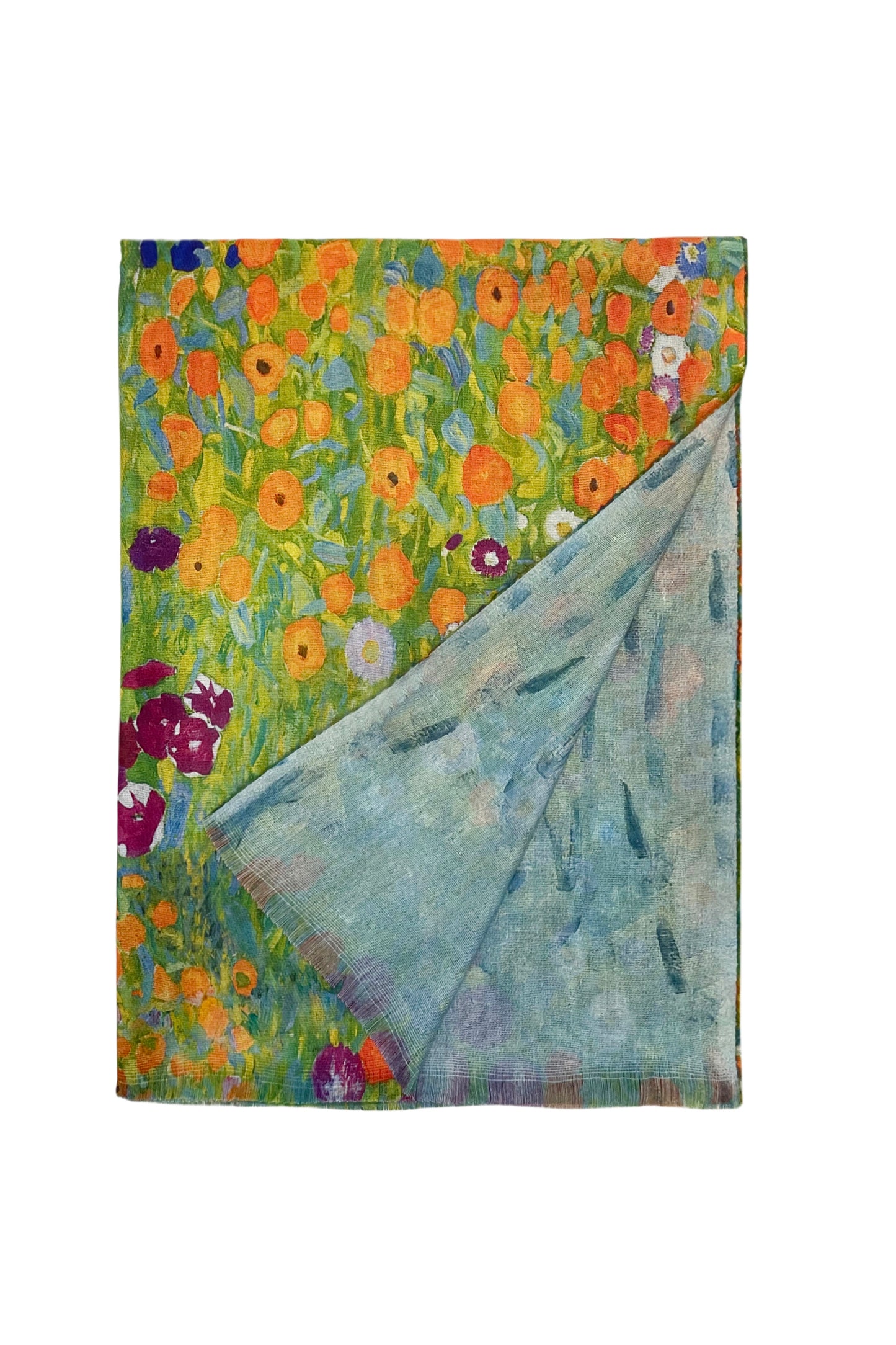 Gustav Klimt 'Flower Garden' Print Wool Reversible Frayed Scarf Shawl Wrap Pasmina Art Design