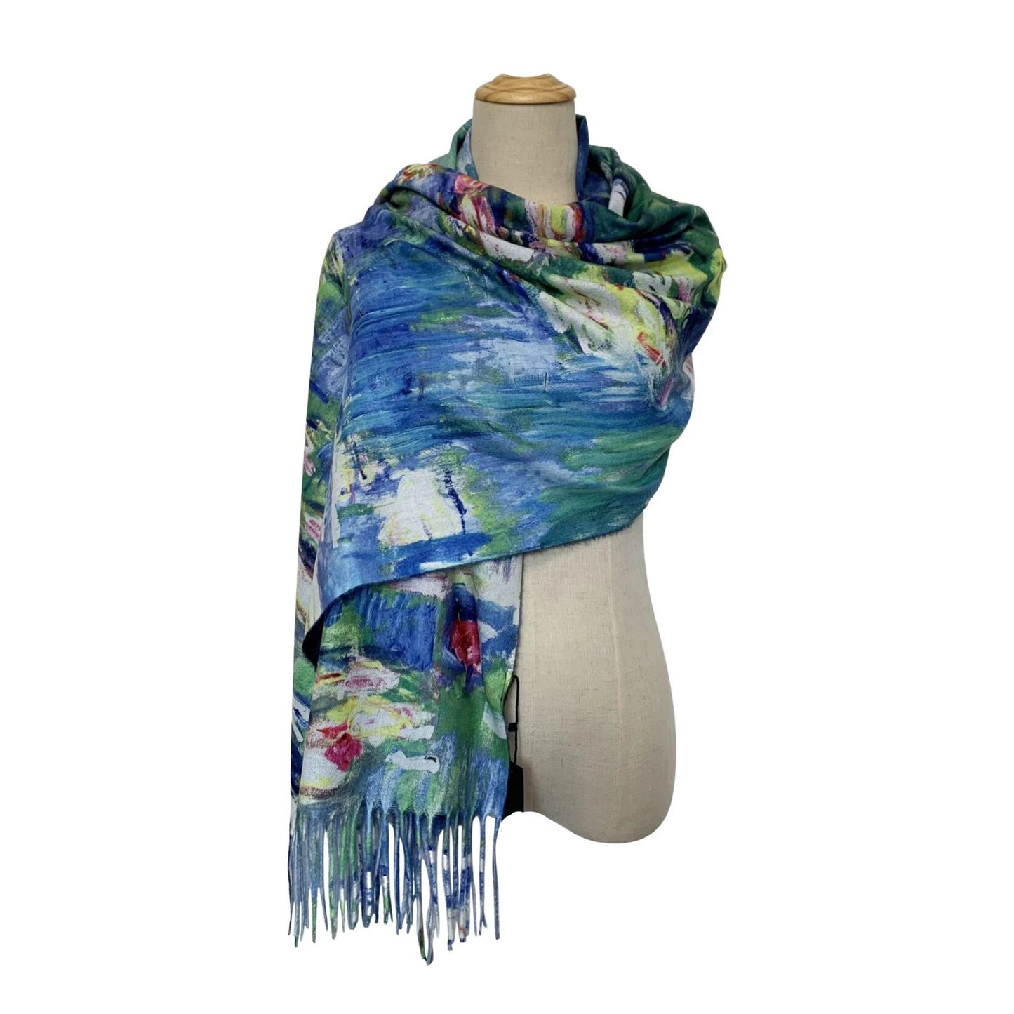 Claude Monet Water Lily Print Wool Tassel Scarf Wrap Shawl Pashmina