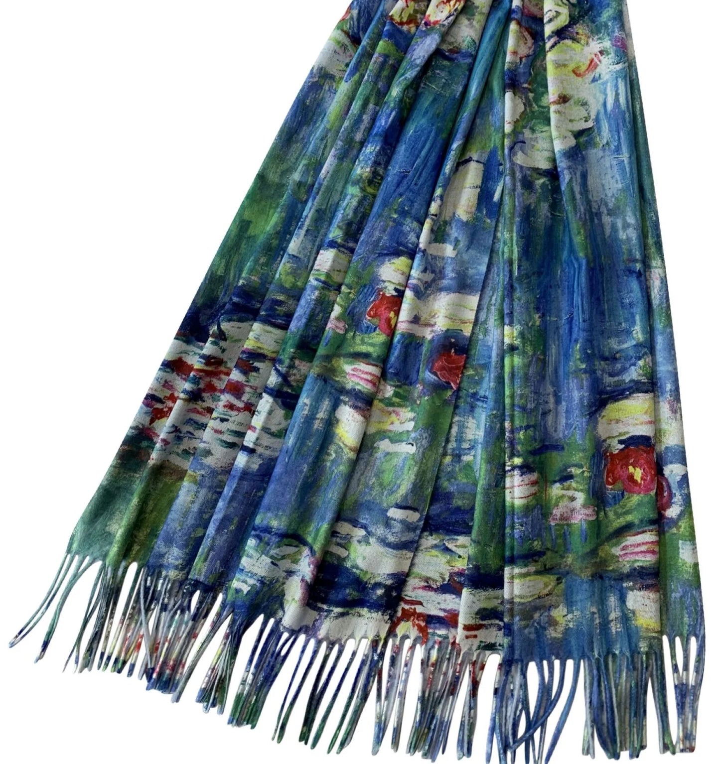 Claude Monet Water Lily Print Wool Tassel Scarf Wrap Shawl Pashmina