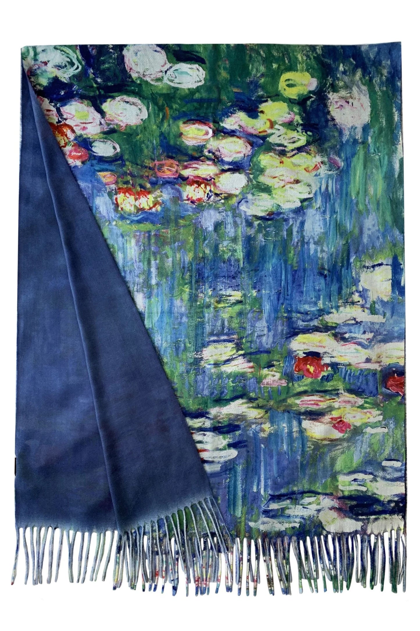 Claude Monet Water Lily Print Wool Tassel Scarf Wrap Shawl Pashmina