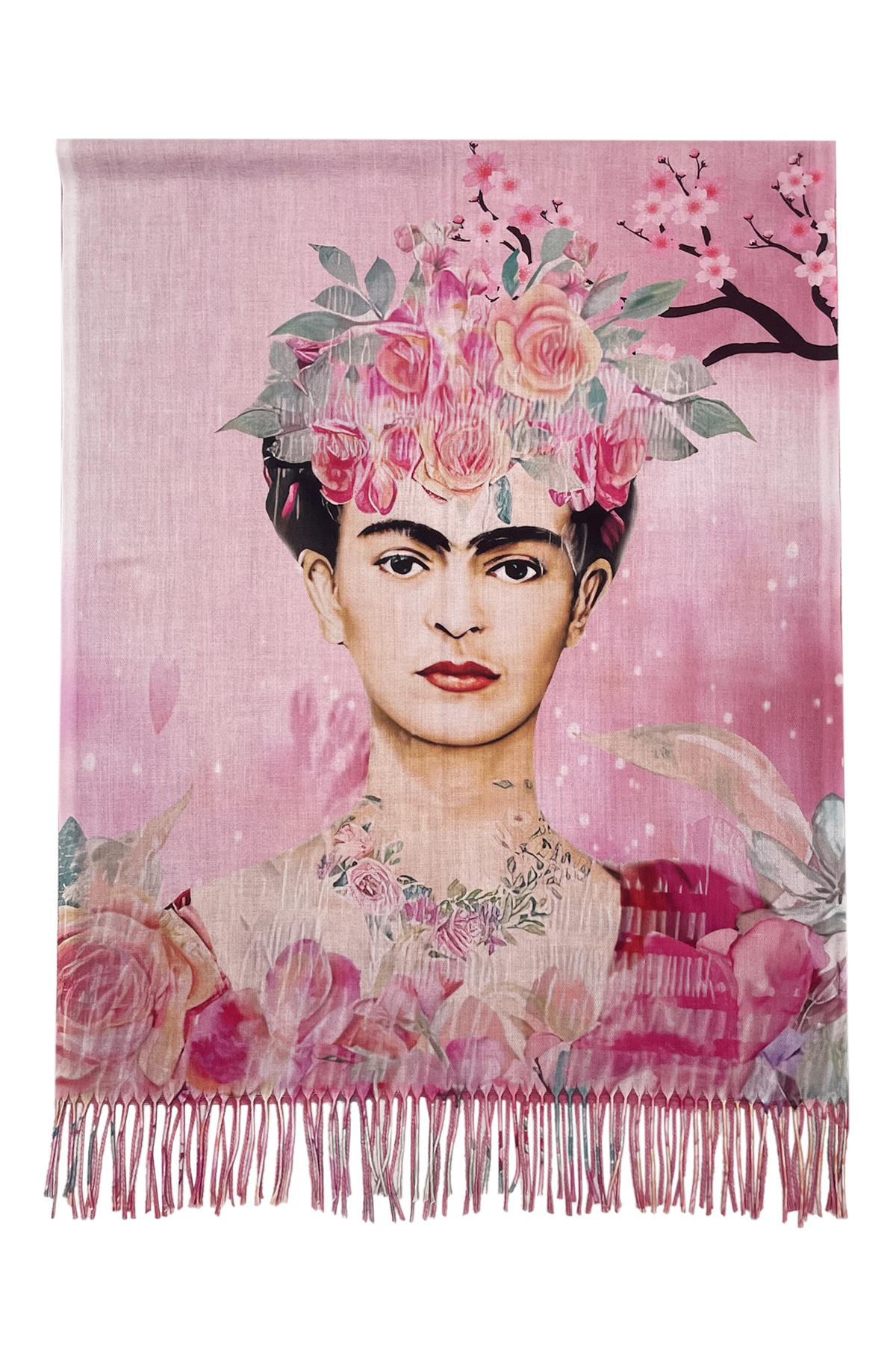 Frida Kahlo Pink Cashmere Tassel Scarf Shawl Wrap Pashmina Art Design